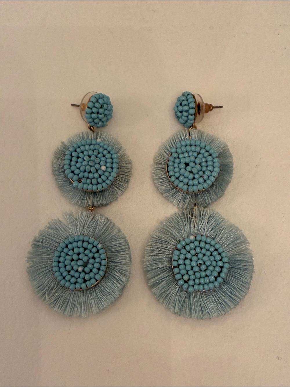 J. Crew Sky Blue Triple Fringe Beaded Drop Earrings